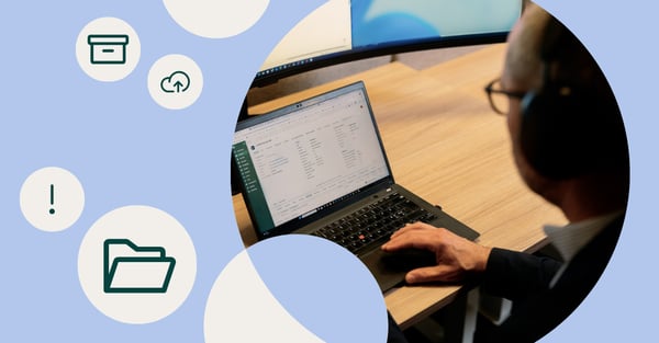 Brand image with picture of man sitting in front of computer