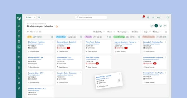 Screen shot from SuperOffice sales pipeline