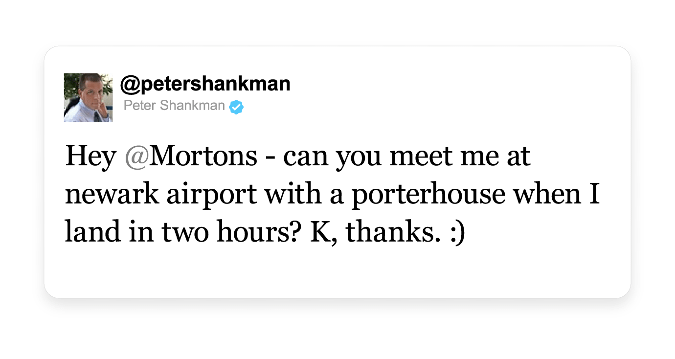 Peter Shankman Morton's Tweet