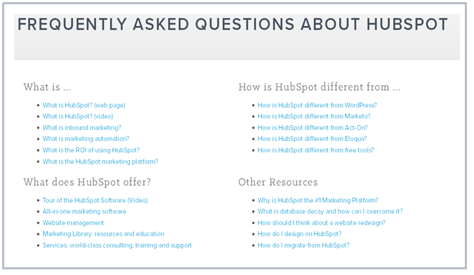 FAQ example using Hubspot