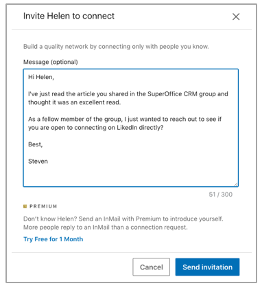 Personalized LinkedIn invite