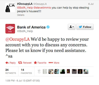 Twitter autoresponse by Bank of America