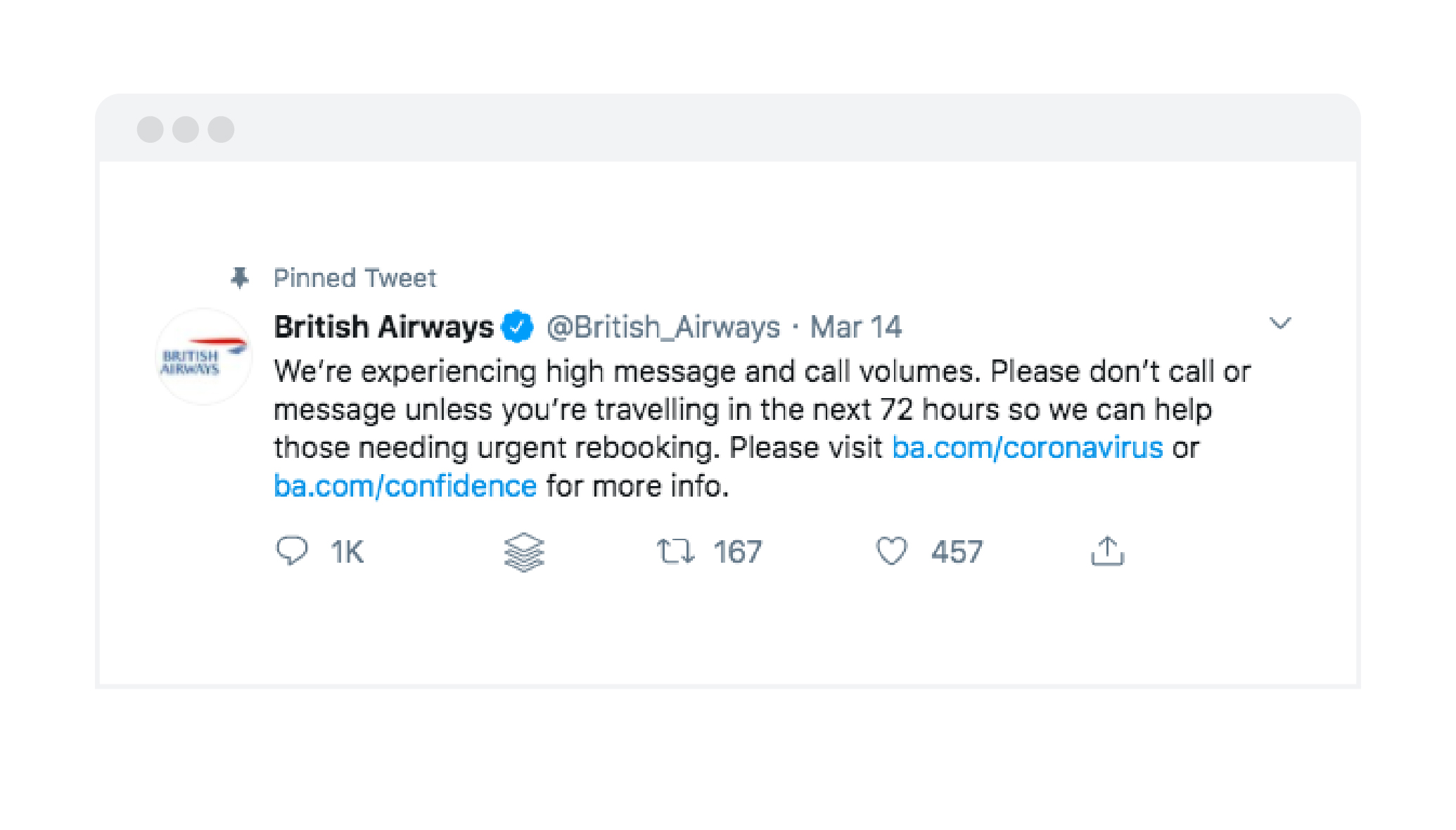 British Airways pinned tweet