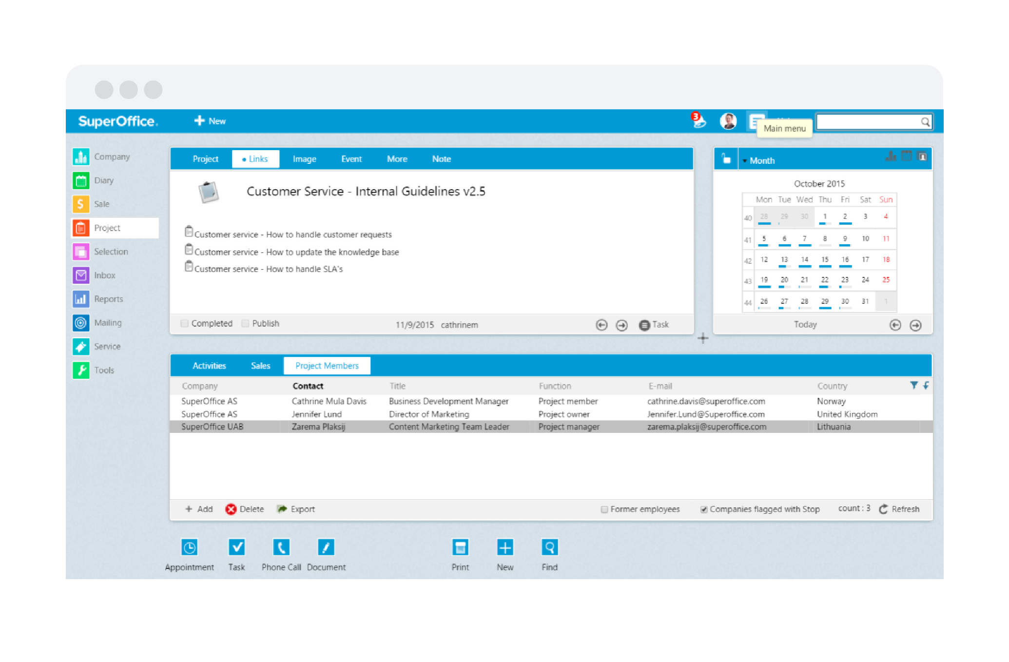 Project management in SuperOffice