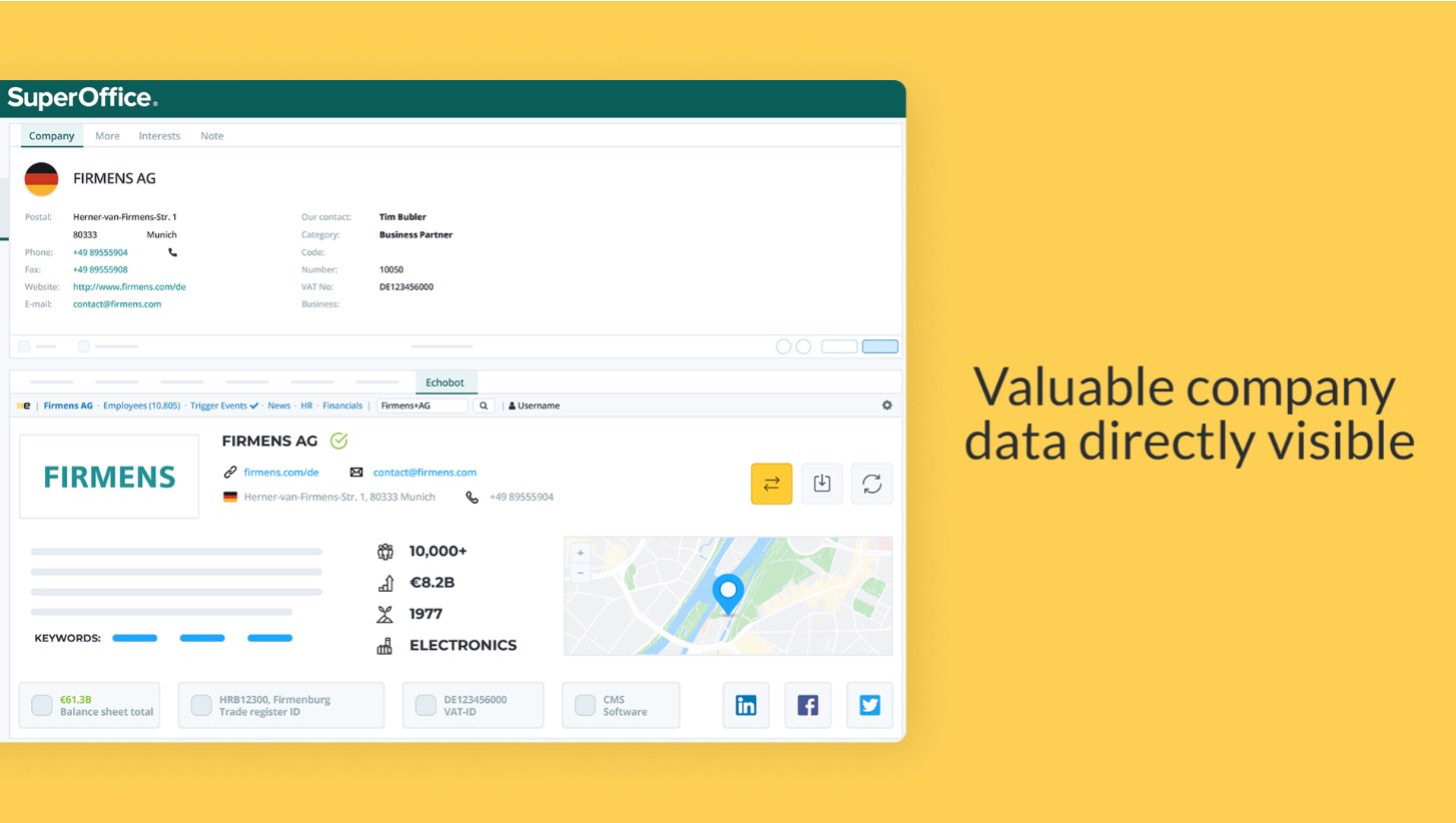 Company data directly visible in SuperOffice