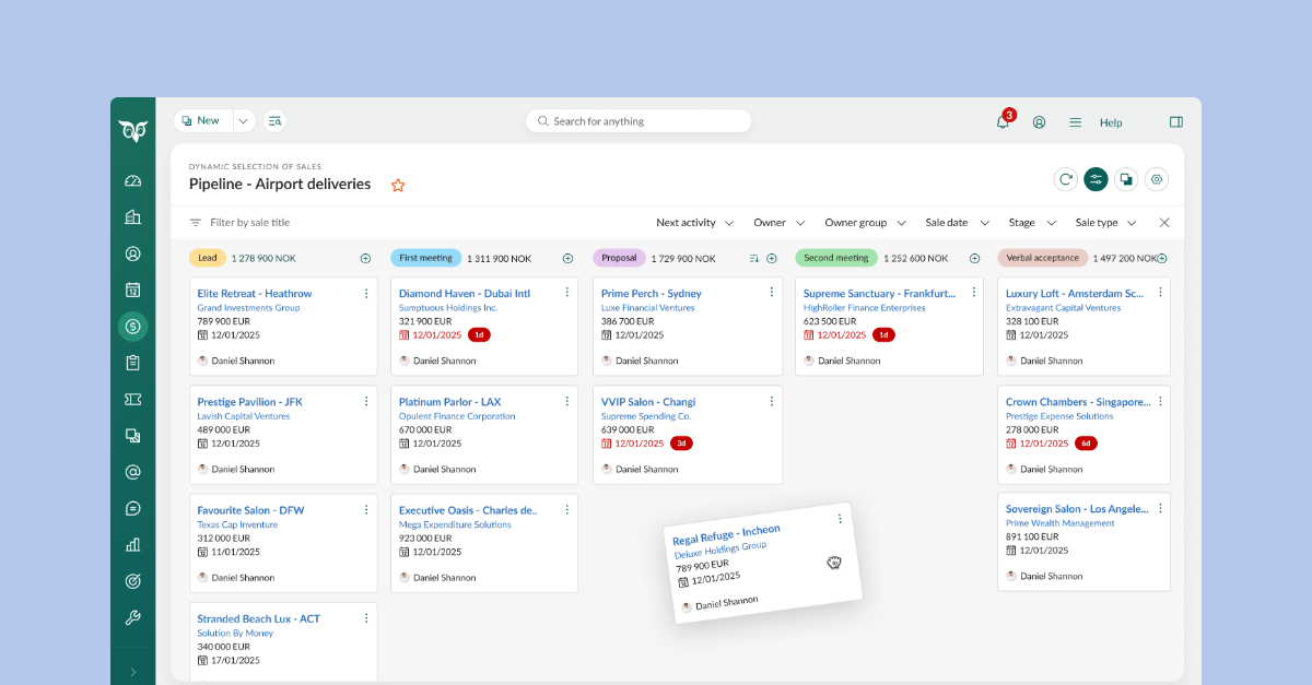 Screen shot from SuperOffice sales pipeline