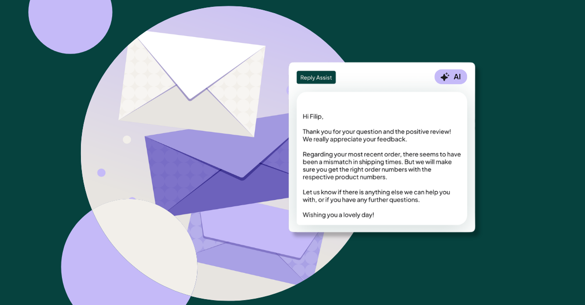 Brand illustration with screenshot of Reply Assist