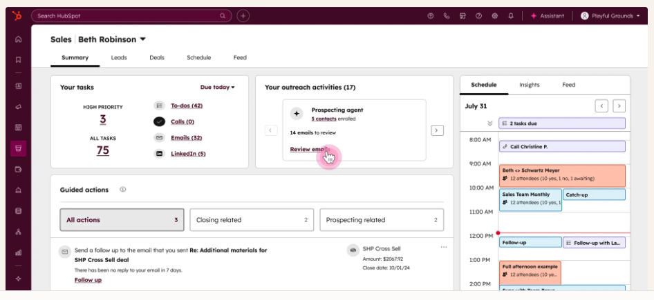 HubSpot sales screen shot