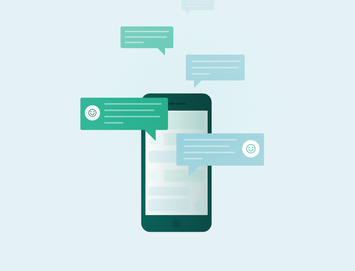 illustration of mobile phone with chat bubbles around