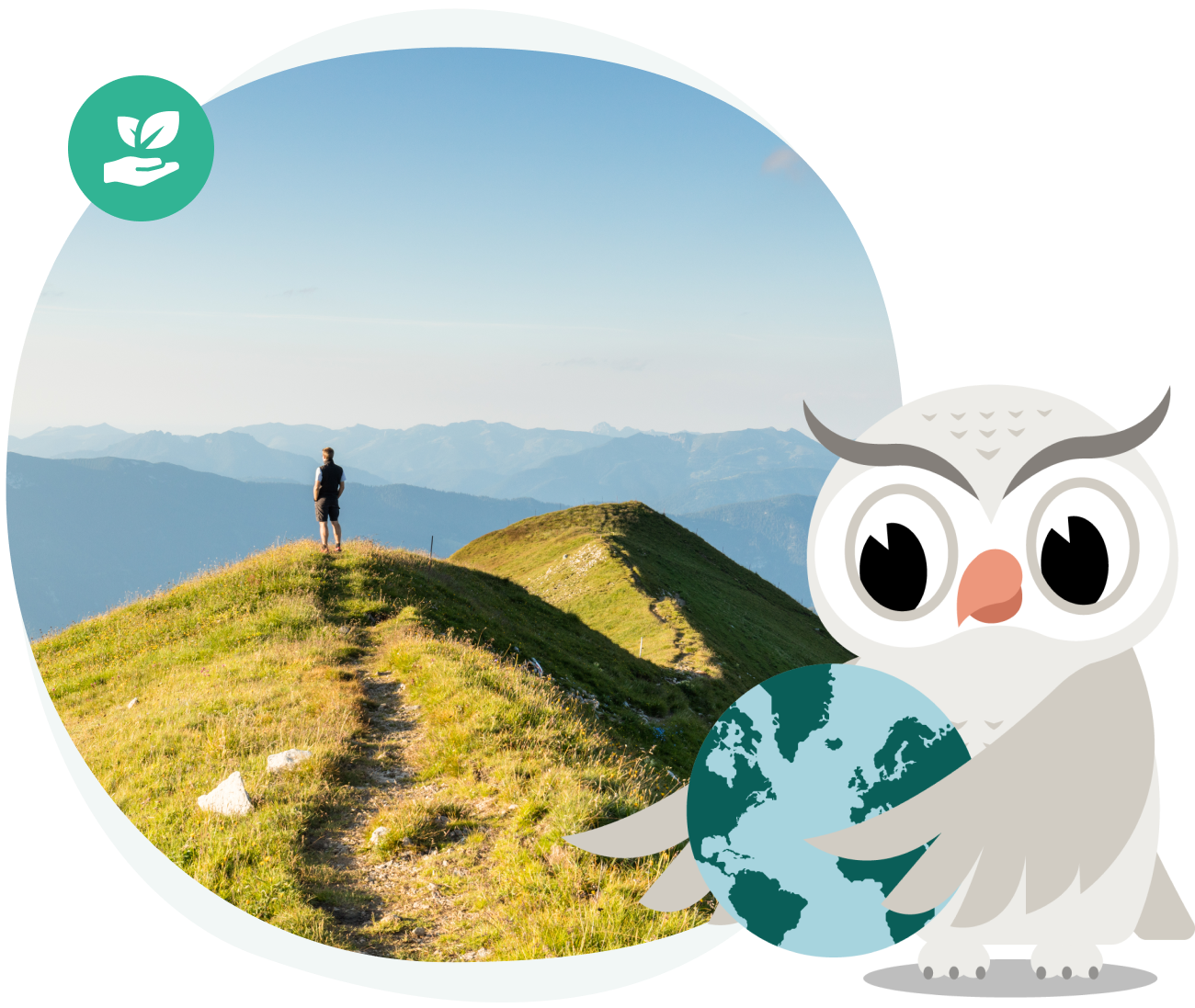 Nature image of two people on top of a snow covered mountain.